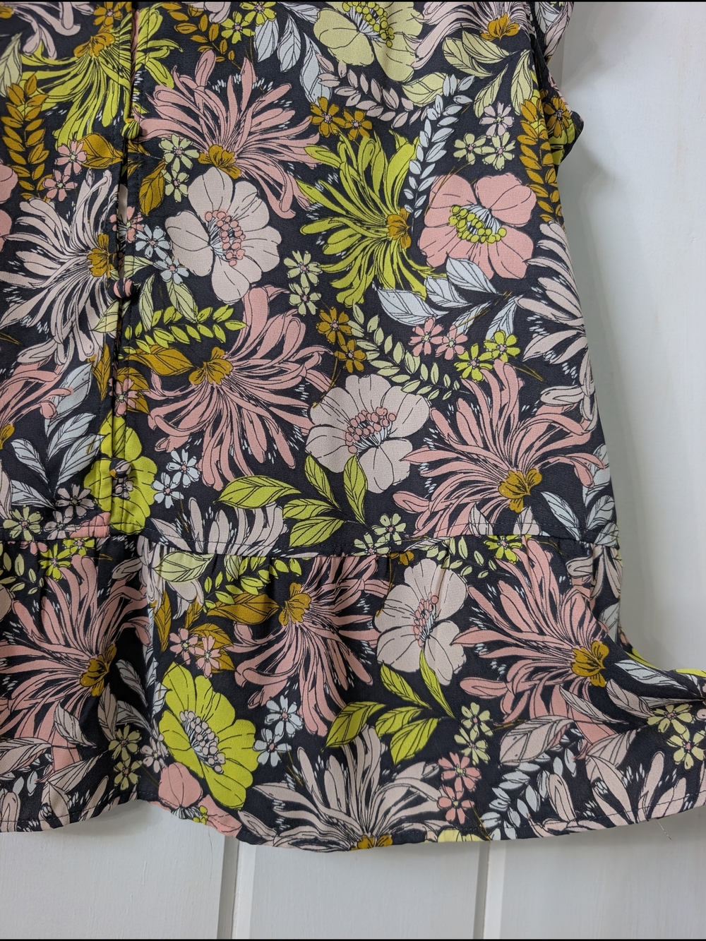 LOFT Floral Ruffle Sleeve Blouse in Black, Pink & Lime - Picture 4 of 12